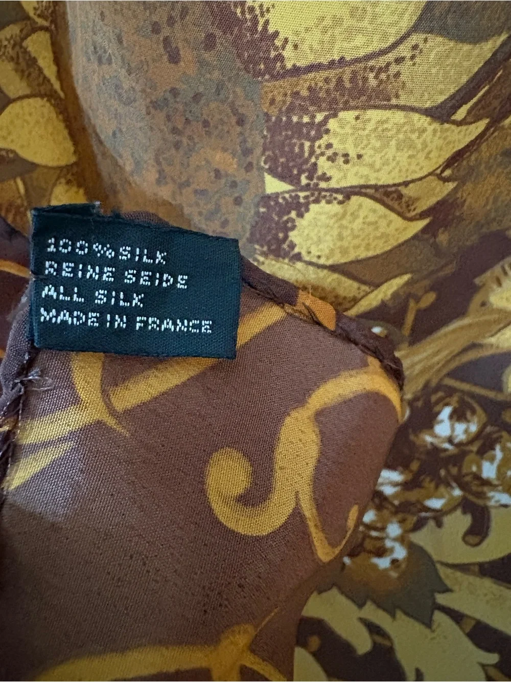 fashion CHANEL Brown and Gold Sunflower Baroque Floral Silk Scarf 34x34